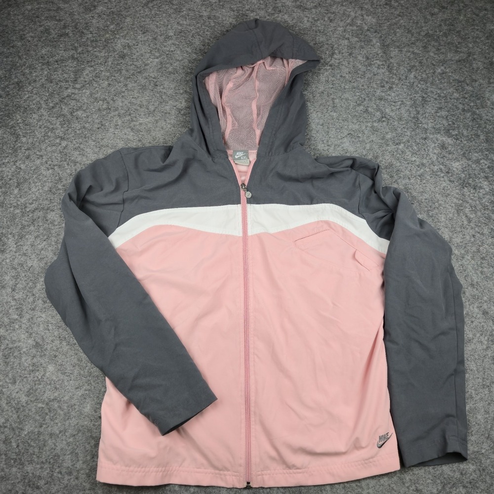 Vintage Nike Windbreaker Track Jacket Women's 2XL Pink Gray White 90s Tag Y2K